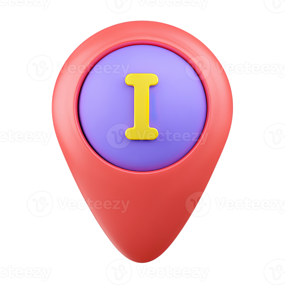 Location information point map pin 3D rendered icon with i symbol for GPS marker details navigation aid or geo location services png