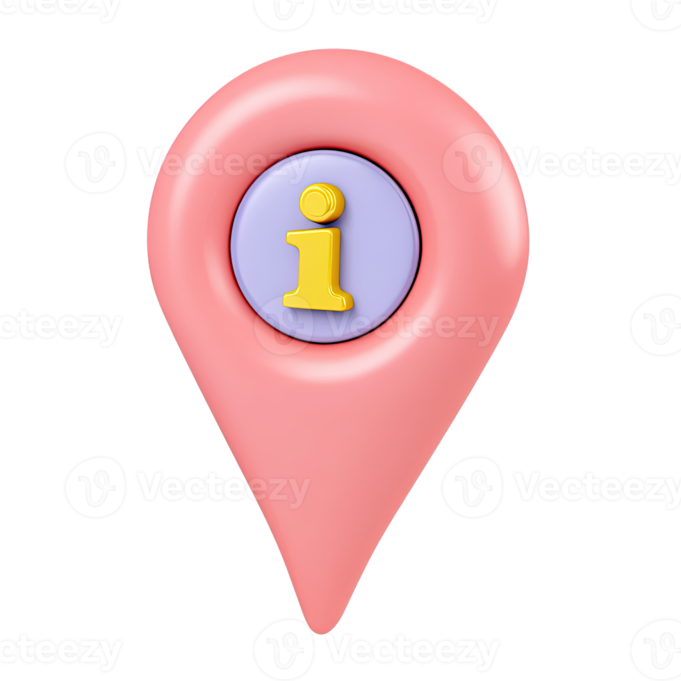 Map marker pin with information i symbol 3D rendered icon for point of interest details location guidance or geo tagging data png
