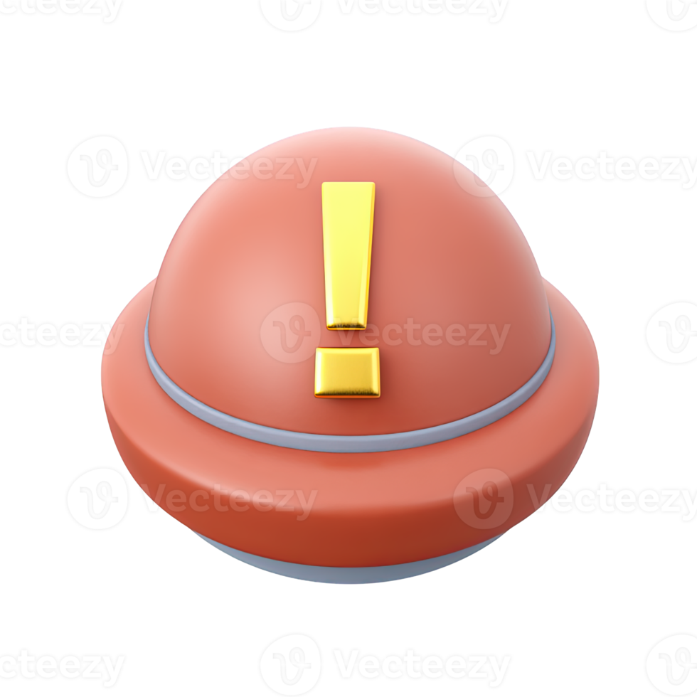 Alert button with exclamation mark 3D rendered icon for emergency warning urgent notification or panic system activation interface png