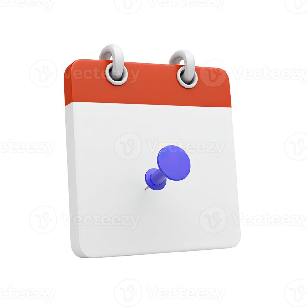 Calendar with pushpin marking a specific date a 3D rendered icon for event scheduling important reminders or task deadlines on a planner png