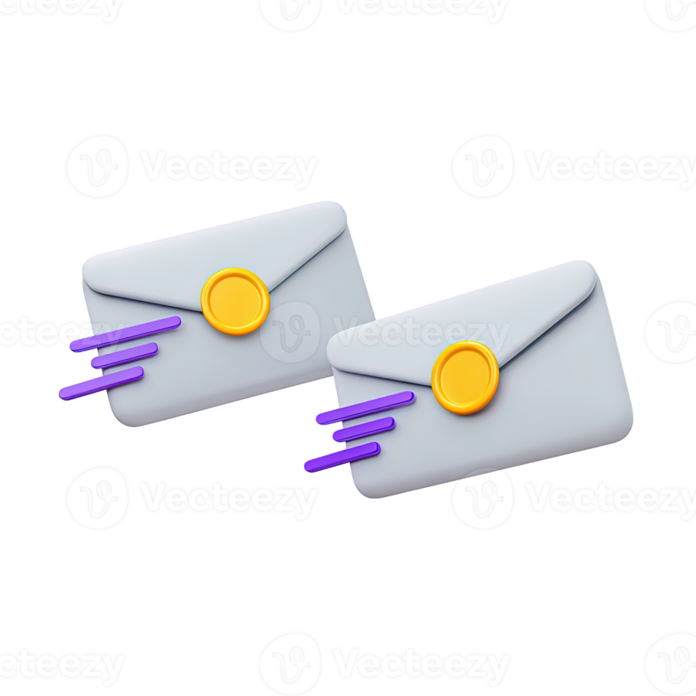 Two envelopes with varied motion lines 3D rendered icon for email exchange message flow digital communication or mail correspondence system png
