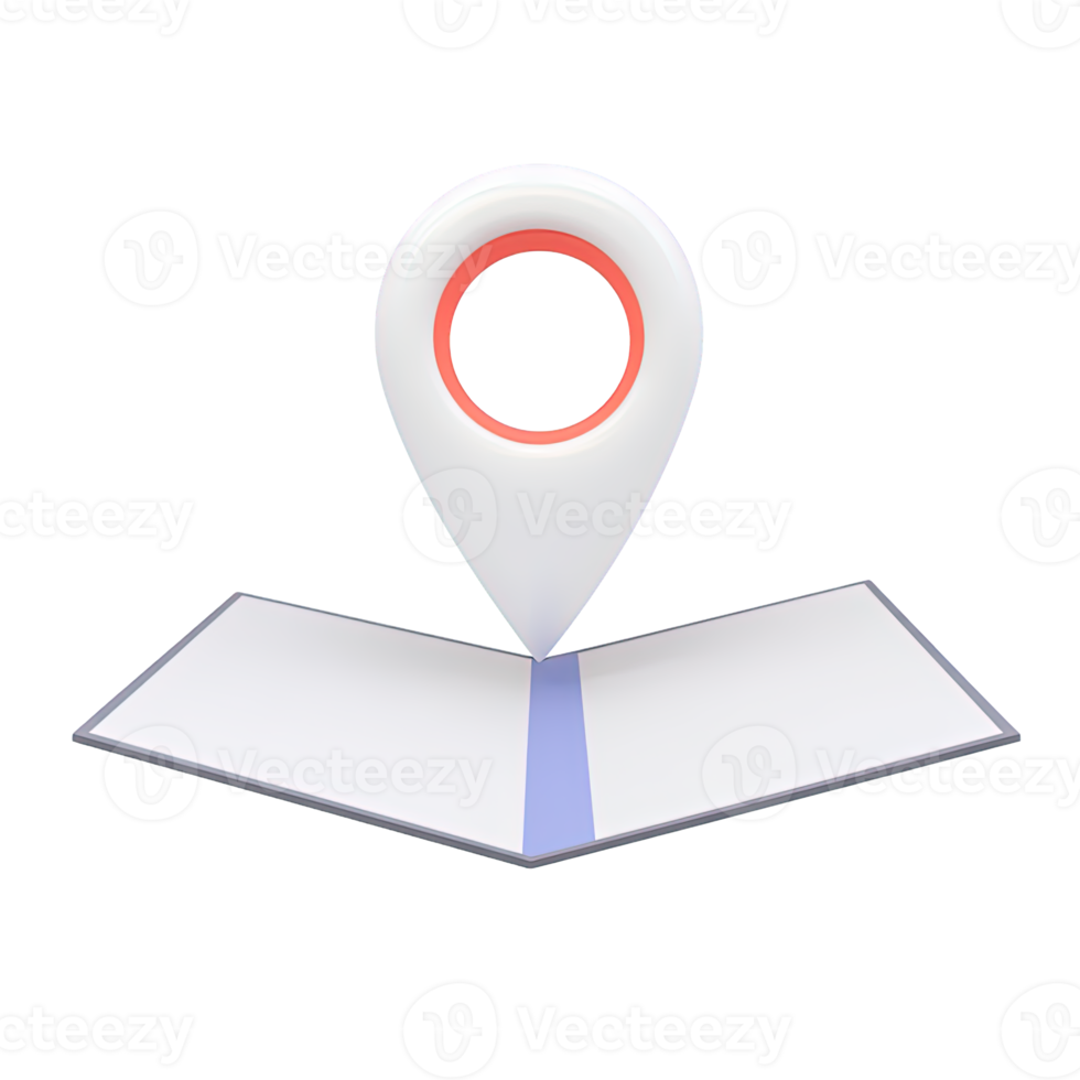 Location pin on folded map segment a 3D rendered icon for travel navigation planning routes finding destinations or geographic location services png