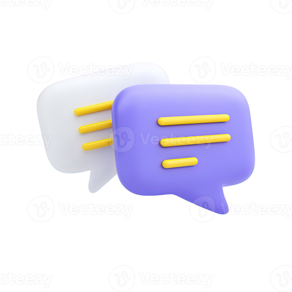 Two speech bubbles for chat conversation 3D rendered icon representing messaging dialogue online communication or text based interaction forum png