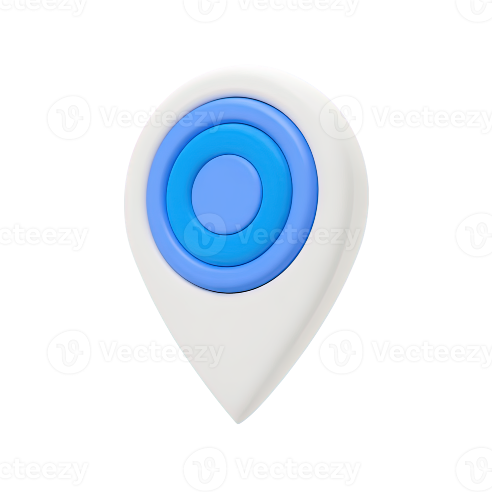 Location pin with blue target center a 3D rendered icon for precise GPS marking destination focus accurate navigation or identifying specific map points png