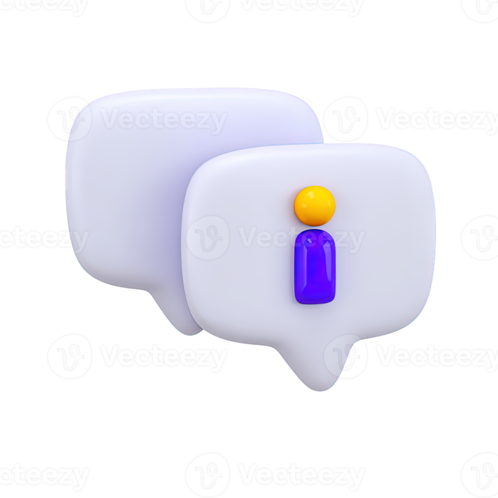 Speech bubble with information i symbol and secondary bubble 3D rendered icon for info chat help message support notification or communication png
