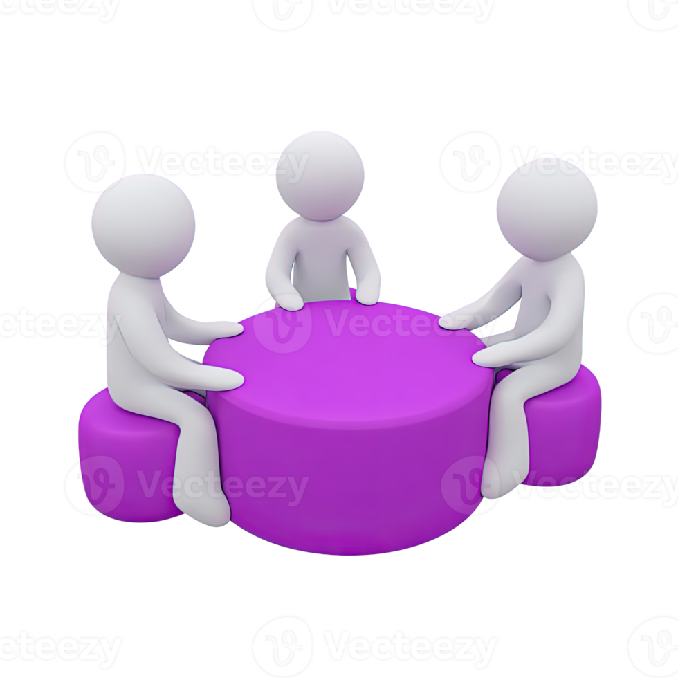 Three figures in meeting around round table a 3D rendered icon for business discussion teamwork collaboration negotiation or conference session png