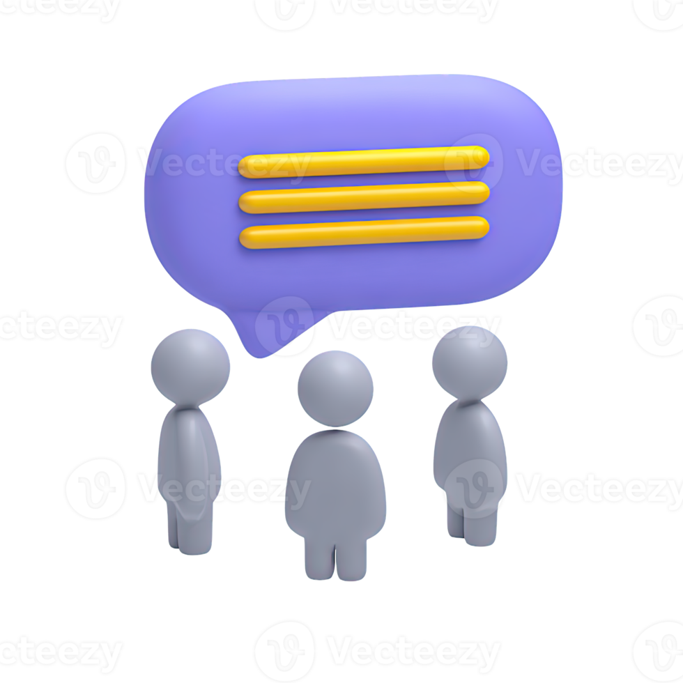 Group of figures with large speech bubble a 3D rendered icon for team discussion online forum group chat or collaborative communication platform png