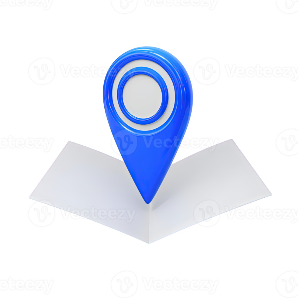 Blue location pin on map a 3D rendered icon indicating precise destination GPS navigation route finding or a specific point of interest on a map png