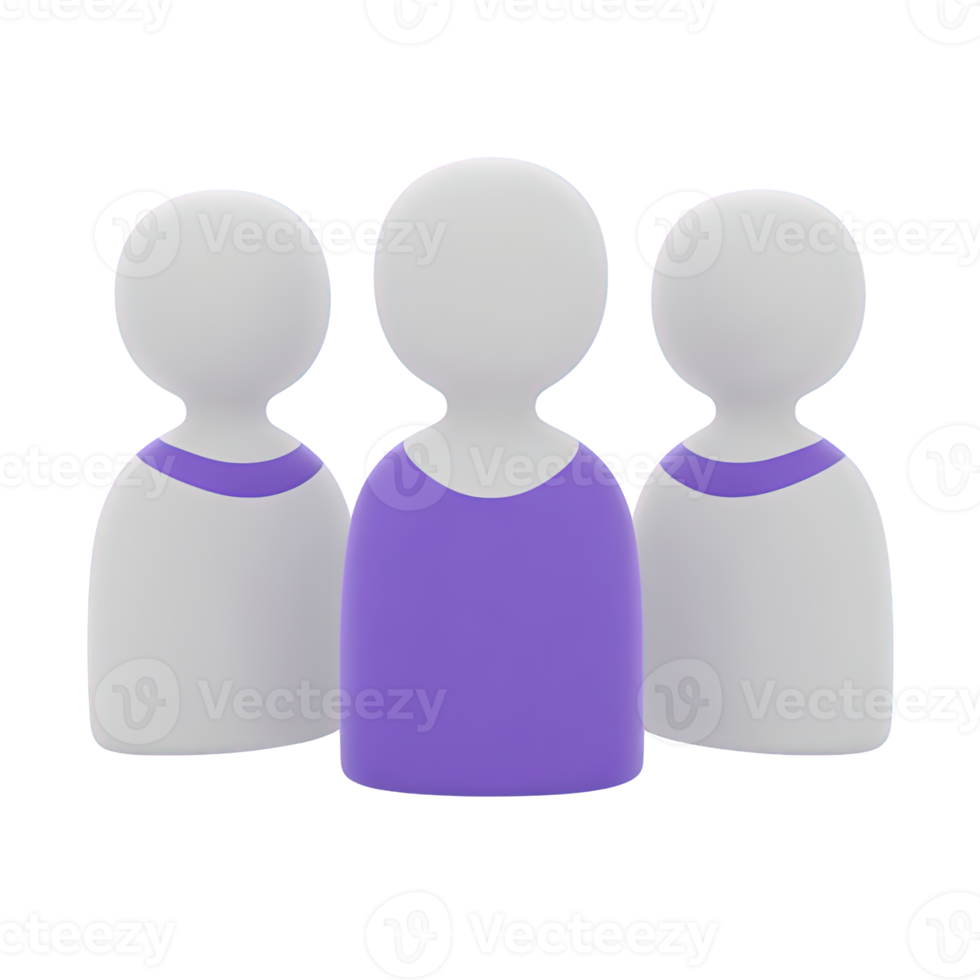 Three figures standing in a row front facing 3D rendered icon for team representation group of users audience members or staff lineup display png