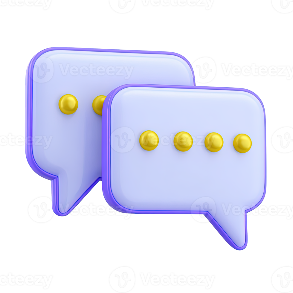 Two speech bubbles with dots indicating typing or chat 3D rendered icon for live messaging ongoing conversation or online communication status png
