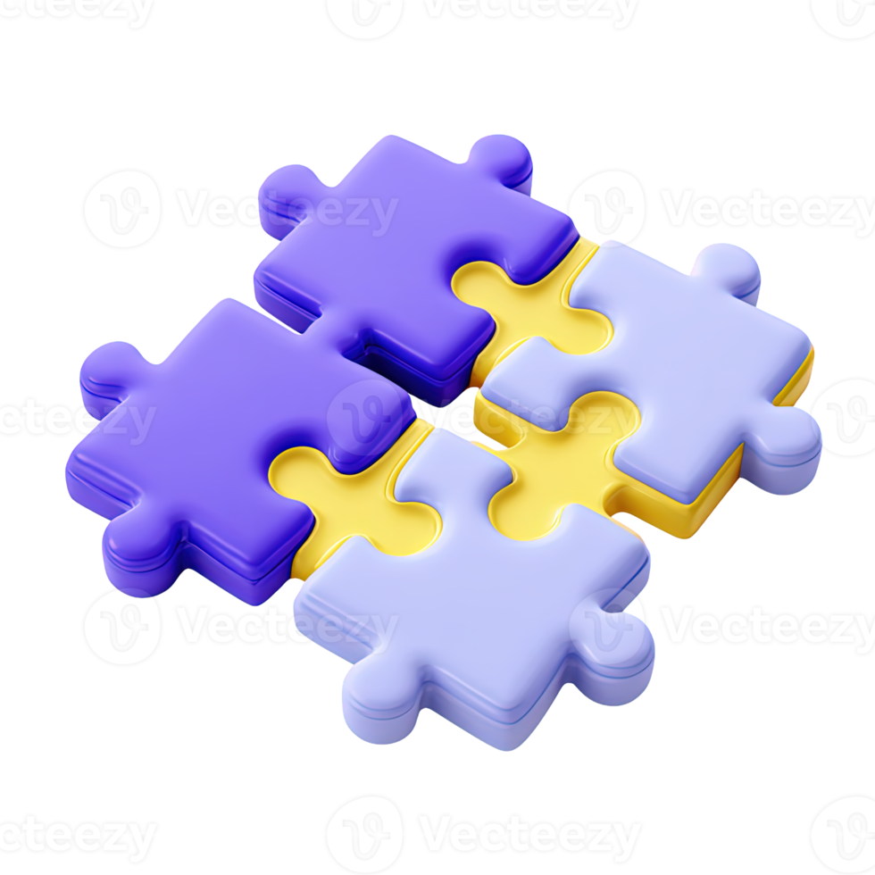 Interconnected puzzle pieces a 3D rendered icon representing teamwork collaboration problem solving strategy integration or finding a complete solution png