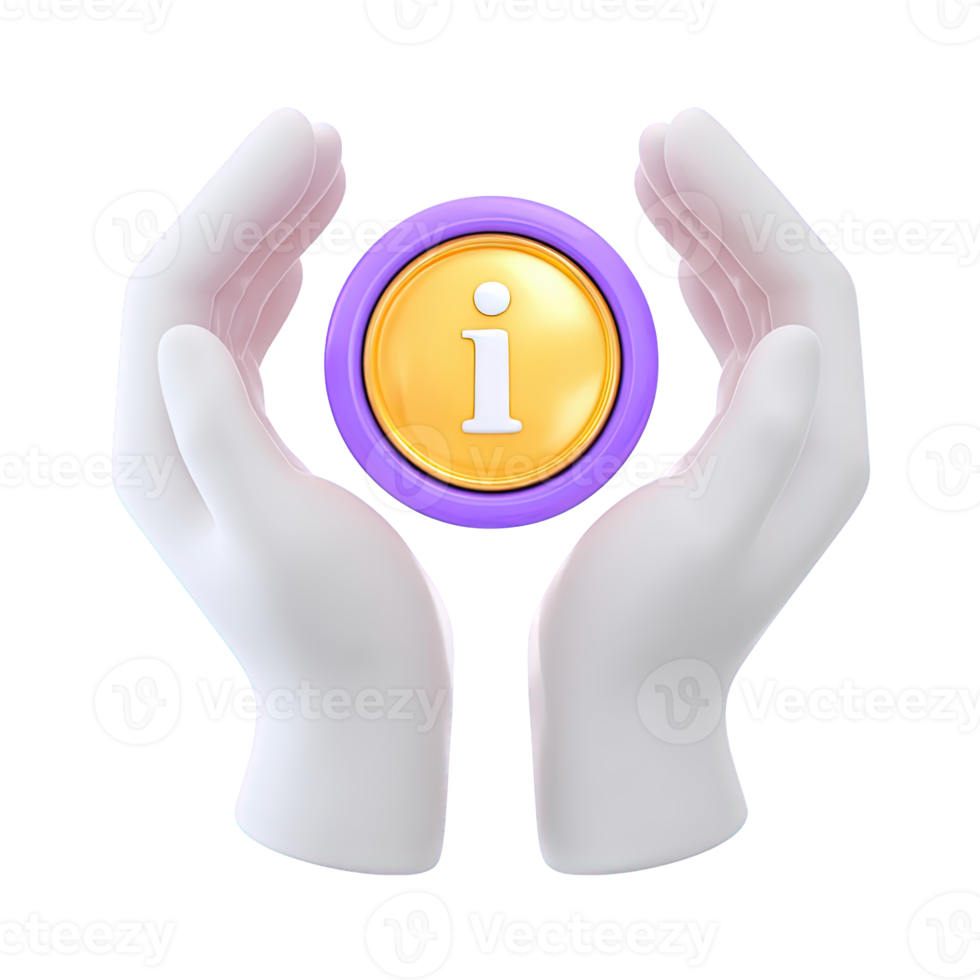 Hands cupping information i symbol 3D rendered icon for data protection secure information careful handling of knowledge or privacy concerns png