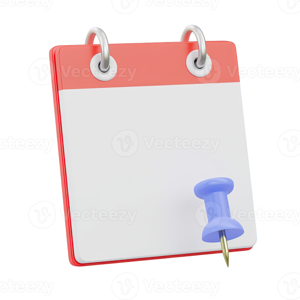 Blank calendar page with pushpin a 3D rendered icon for marking important dates setting reminders scheduling events or pinning notes for organization png