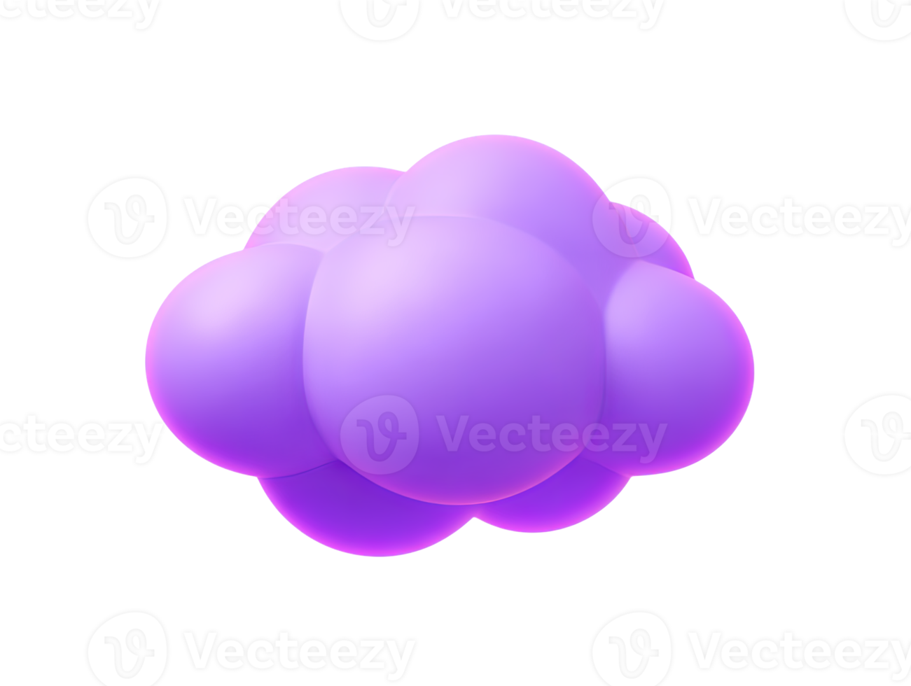 A vibrant solid purple 3D rendered cloud icon suitable for bold branding data storage concepts or unique weather application interfaces that demand attention and provide a modern style png