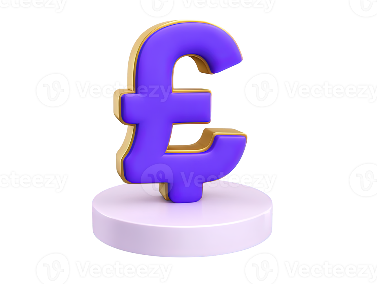A 3D rendered purple British Pound currency symbol on a yellow circular base representing UK finance money exchange investment or economic concepts for various global financial projects clearly png