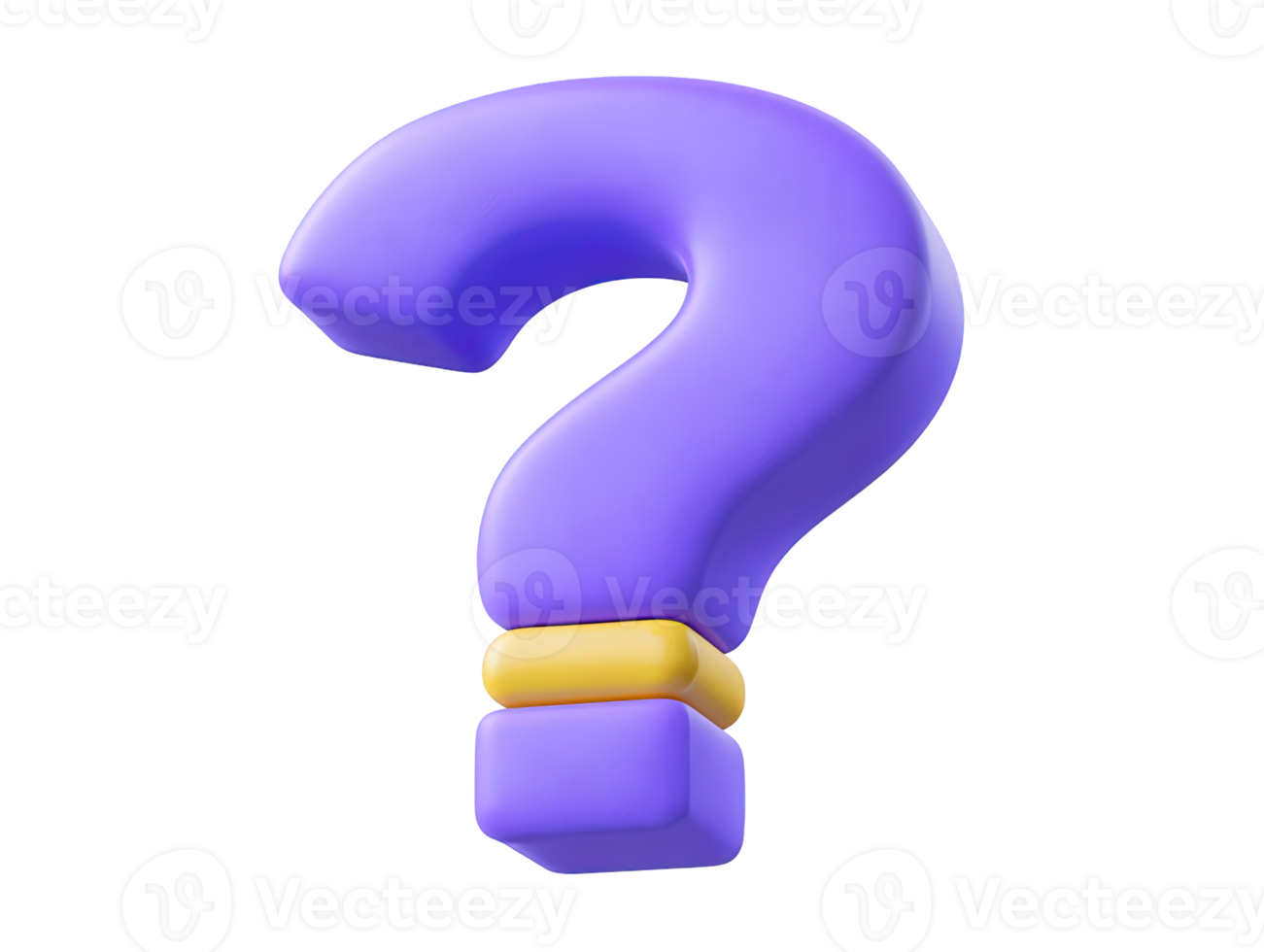 A bold purple 3D rendered question mark icon symbolizing inquiry curiosity problem solving help support or seeking information and answers for any user or project that needs one png