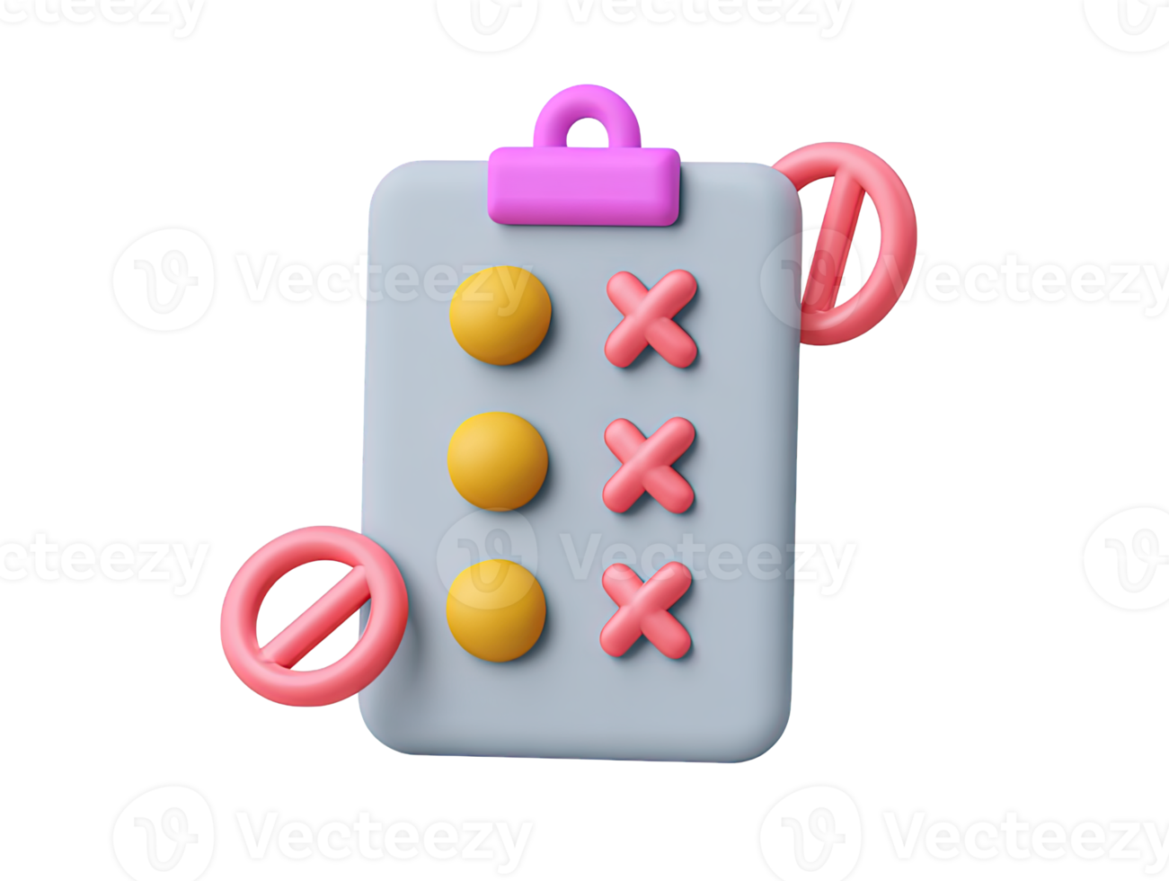 A 3D rendered clipboard with a checklist showing green checkmarks and red crosses symbolizing task management project planning decision making or to do list organization for various goals png