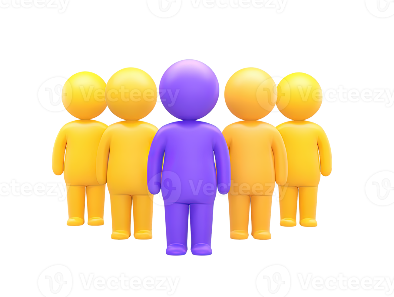 A 3D rendered icon of a group of diverse purple and yellow figures representing a team community workforce or social gathering perfect for illustrating collaboration and unity in any project png