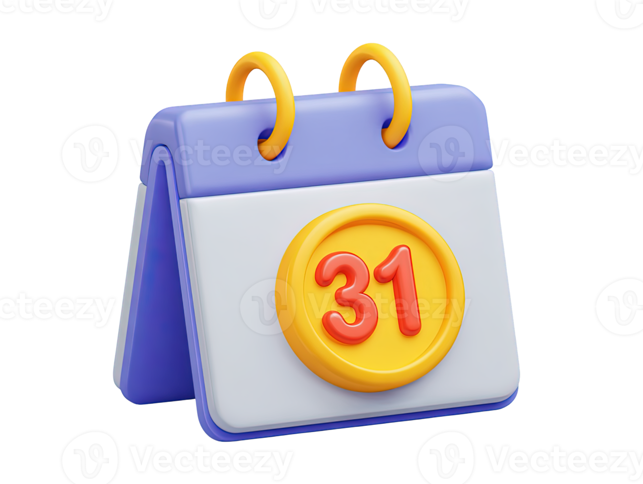 A 3D rendered purple desk calendar highlighting the date 31 in a yellow circle signifying a deadline month end important event or a specific appointment for your important planning png