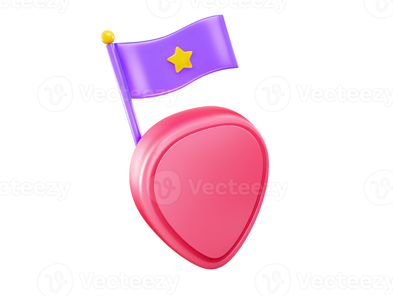 3D rendered pink shield with purple flag featuring yellow star Symbolizes protection security defense strength or mark of quality and achievement graphic png