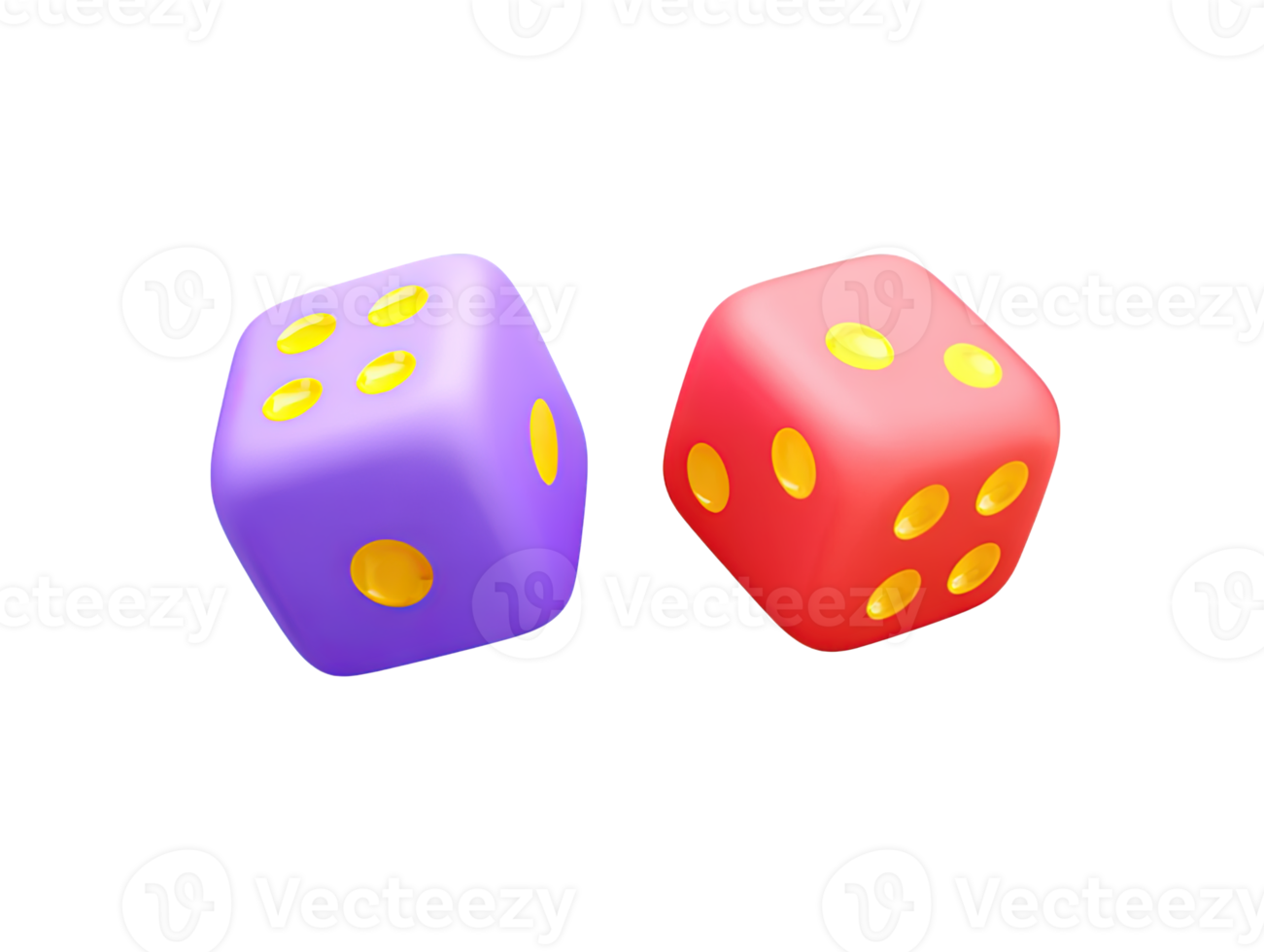 3D rendered pair of dice one purple one red both with yellow pips Symbolizes games chance gambling luck risk or probability Engaging visual for fun png