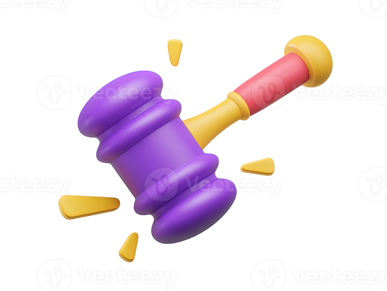 Angled view 3D rendered gavel purple head wooden handle Signifies law justice auctions authority court decisions or judgment in formal settings graphic png