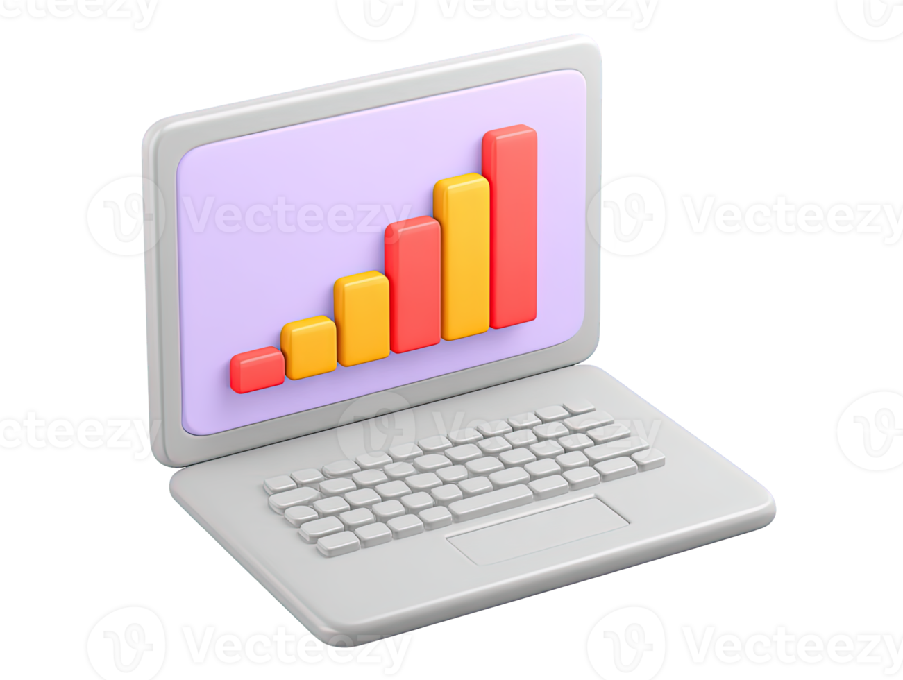 3D rendered laptop computer displaying colorful rising bar chart Illustrates business analytics data visualization financial growth or online reports png