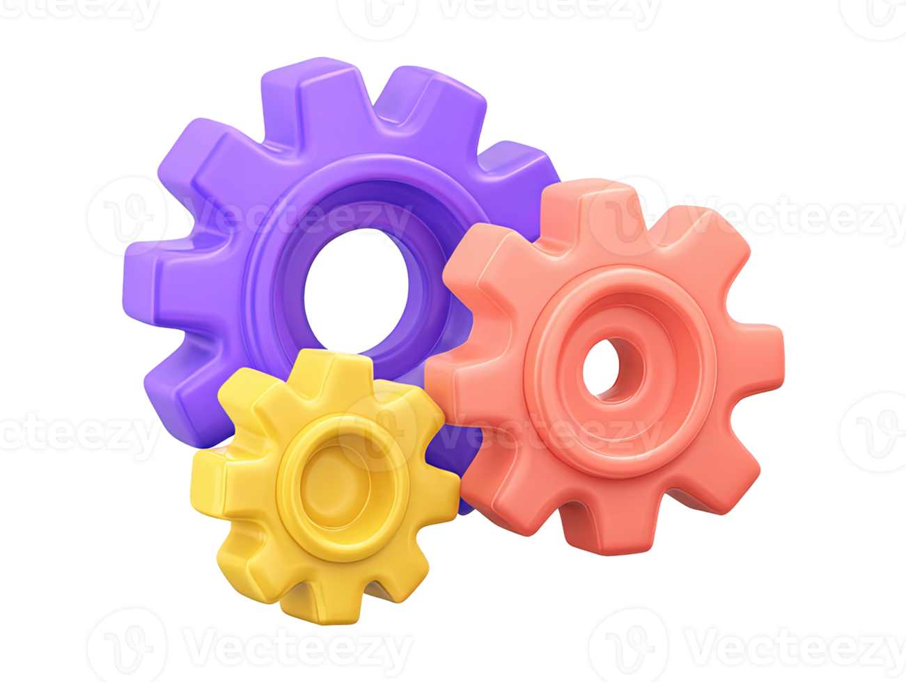 Two 3D rendered interlocking gears one purple one orange Symbolizes teamwork collaboration mechanics process system engineering or smooth operation graphic png