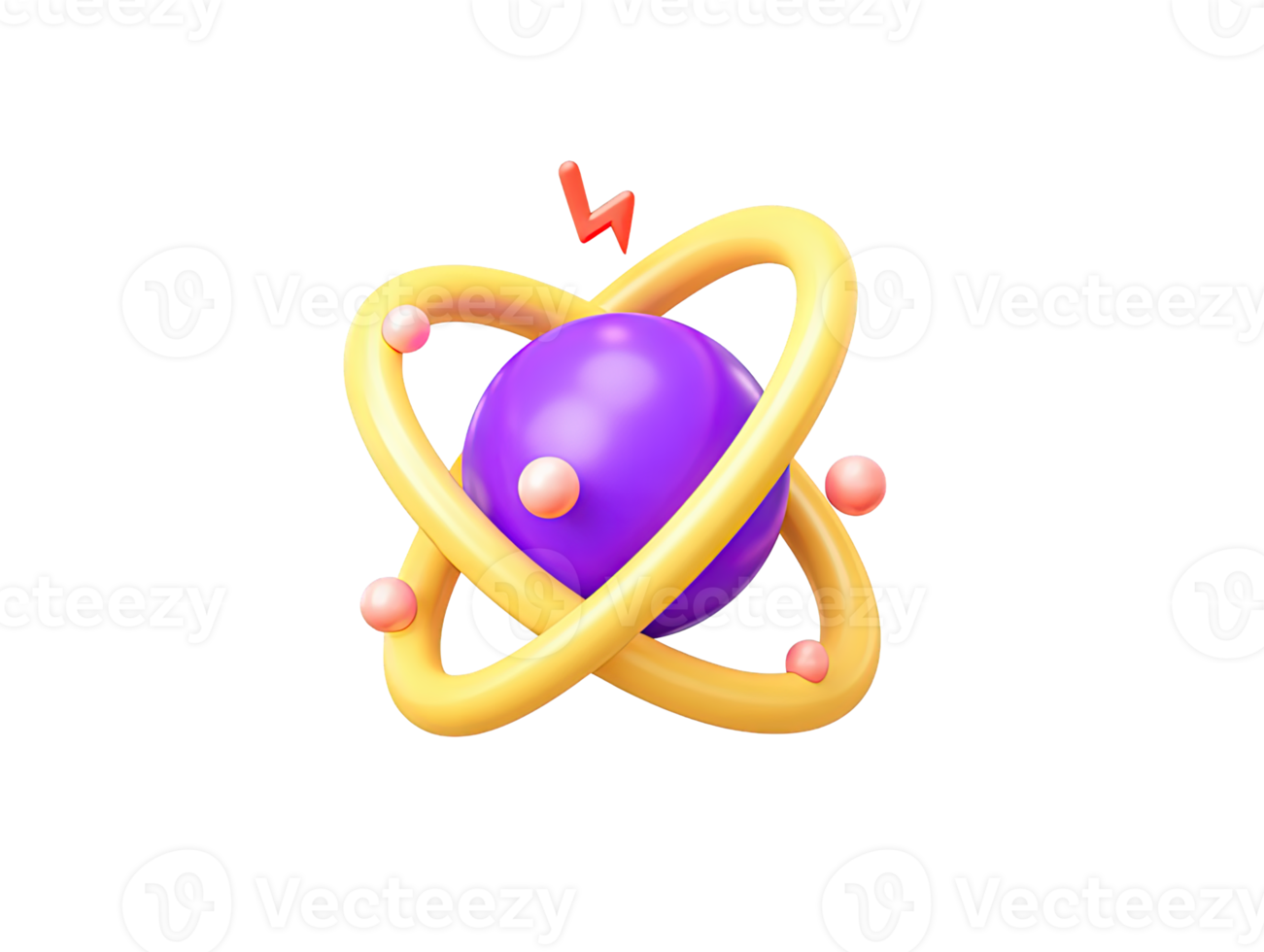 A 3D rendered icon of an atom symbol with interconnected gears at its core representing critical technological innovation scientific process or complex systems engineering design png