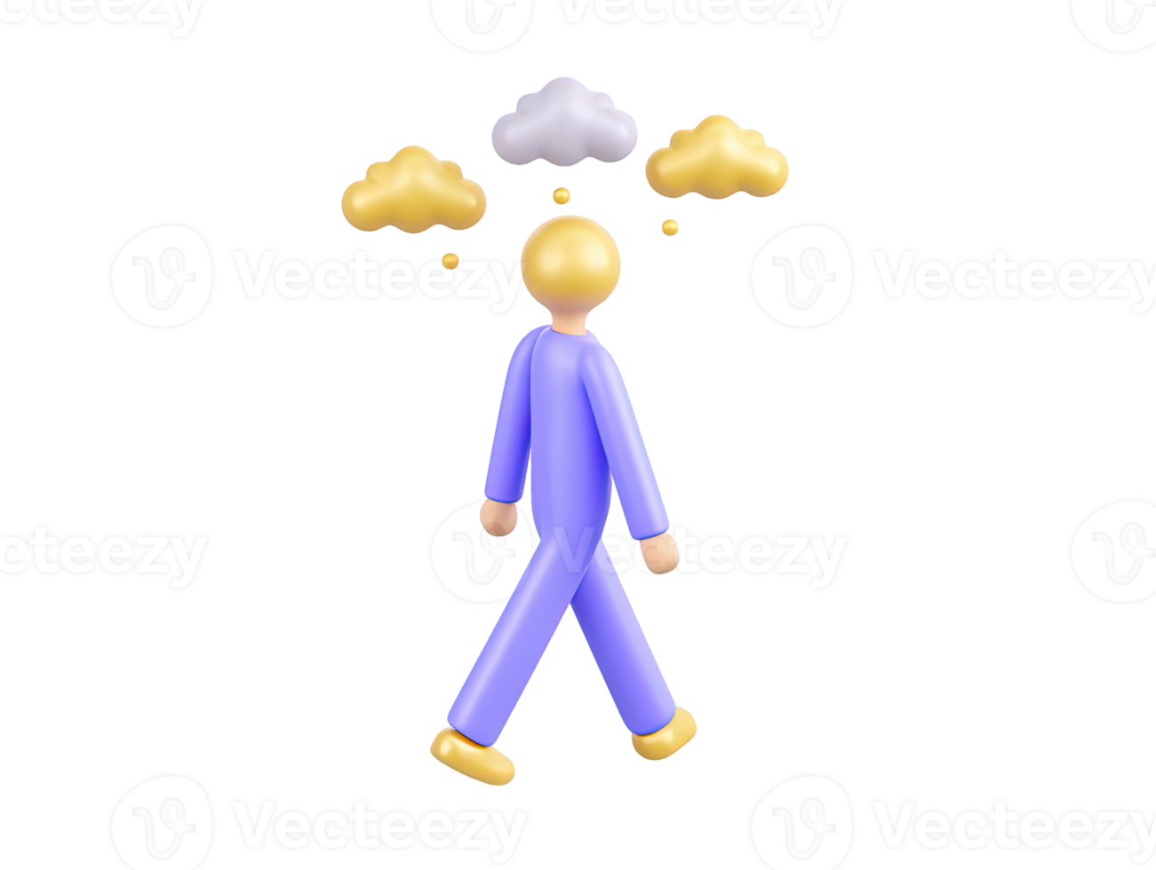A 3D rendered icon of a figure walking under a mix of clouds and a shining sun representing changing conditions future optimism or a journey with varied experiences png