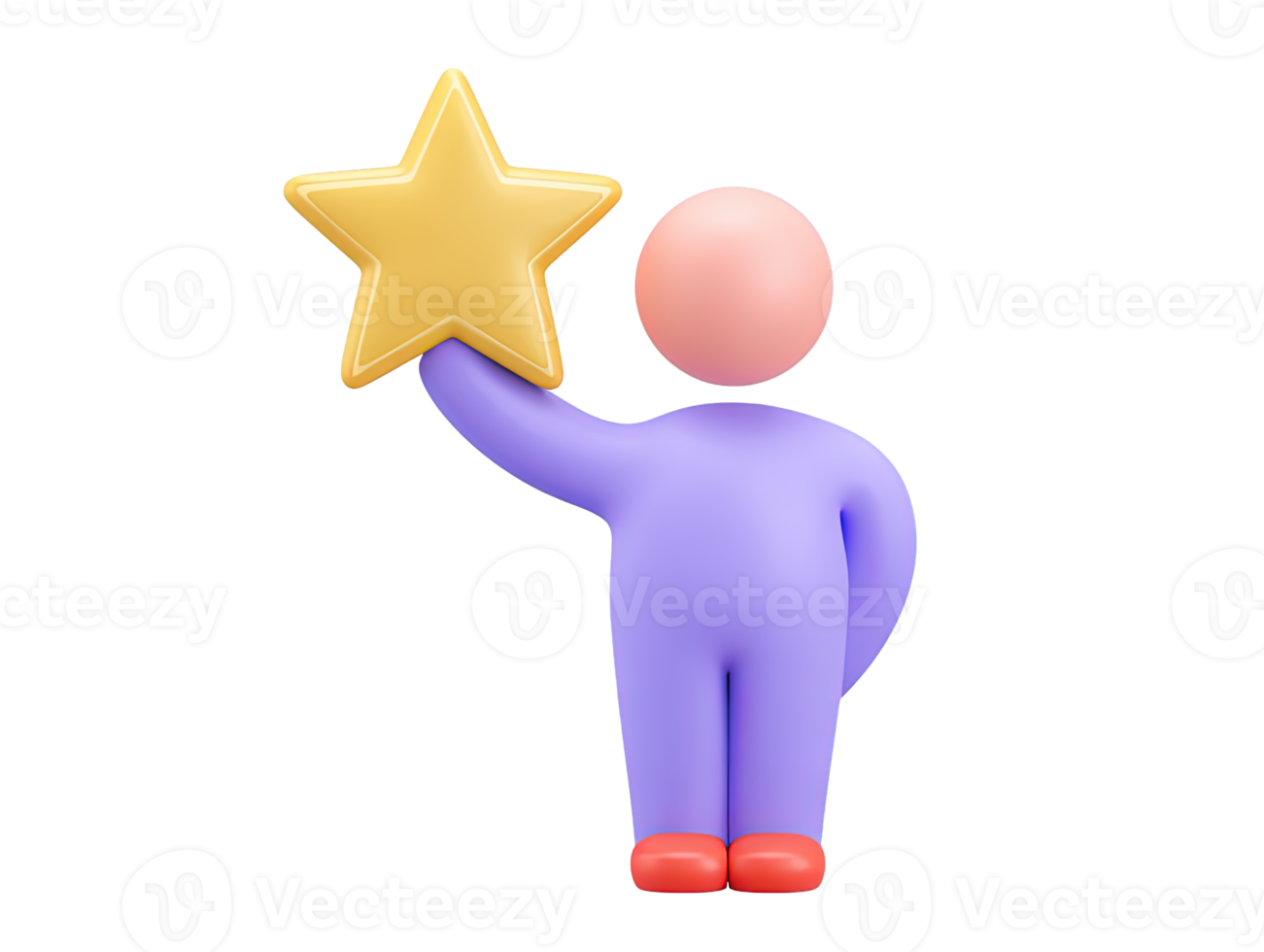 A 3D rendered icon of a simple figure holding a small yellow star representing achievement recognition aspiration quality rating or a modest success earned png