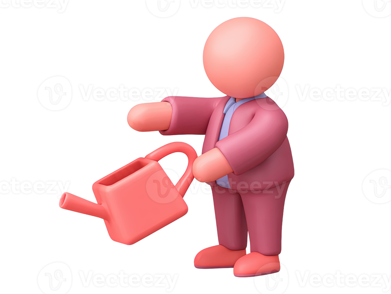 A 3D rendered icon of a figure nurturing a single small potted plant with a watering can symbolizing dedicated care initial growth new beginnings and patient investment png