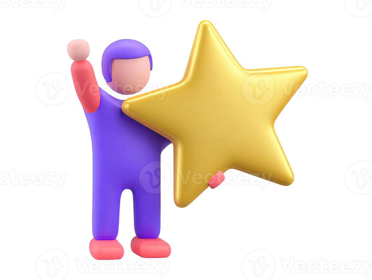 A 3D rendered icon of a figure proudly holding up a large golden star signifying major achievement excellence top performance or significant recognition awarded png
