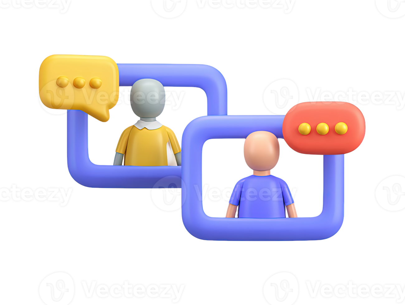 3D two people in chat bubbles for online conversation remote work virtual meetings digital connection Clean graphic for technology social networking themes png