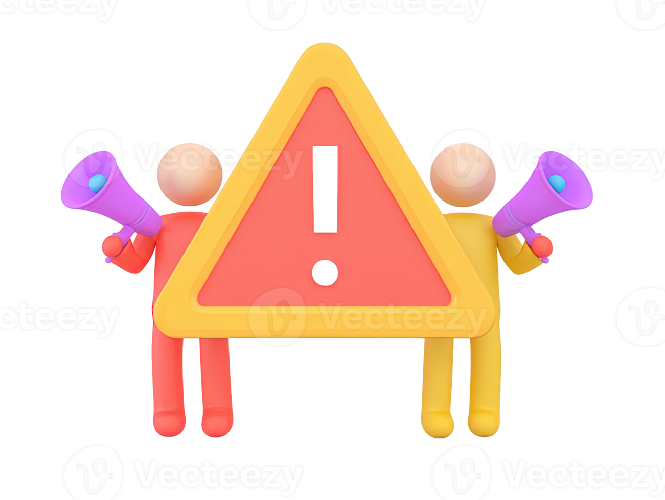 3D person with two megaphones warning sign for critical alert important message public safety announcement emergency communication A loud clear call to action png