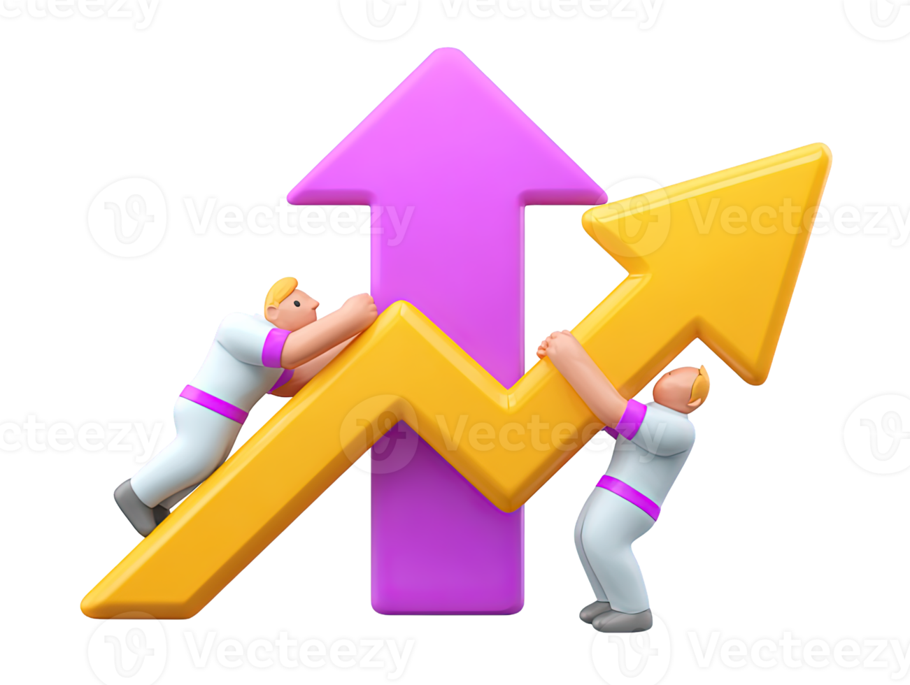 3D team pushes large arrow up over bar chart for business development success financial increase teamwork achieving progress A dynamic visual for improvement png