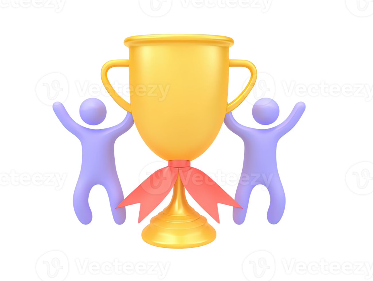 3D two people joyfully hold golden trophy for success victory recognition partnership Powerful symbol for celebrating accomplishments and collaborative wins png