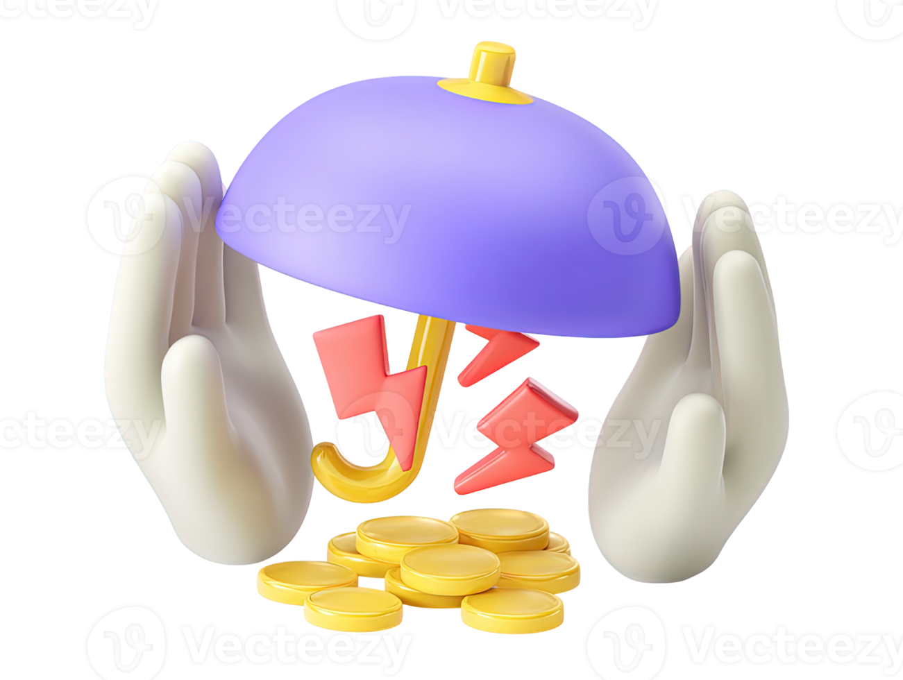 Financial 3D hands hold umbrella over coins symbolizing financial protection investment security asset safeguarding wealth management economic stability Shielding money png