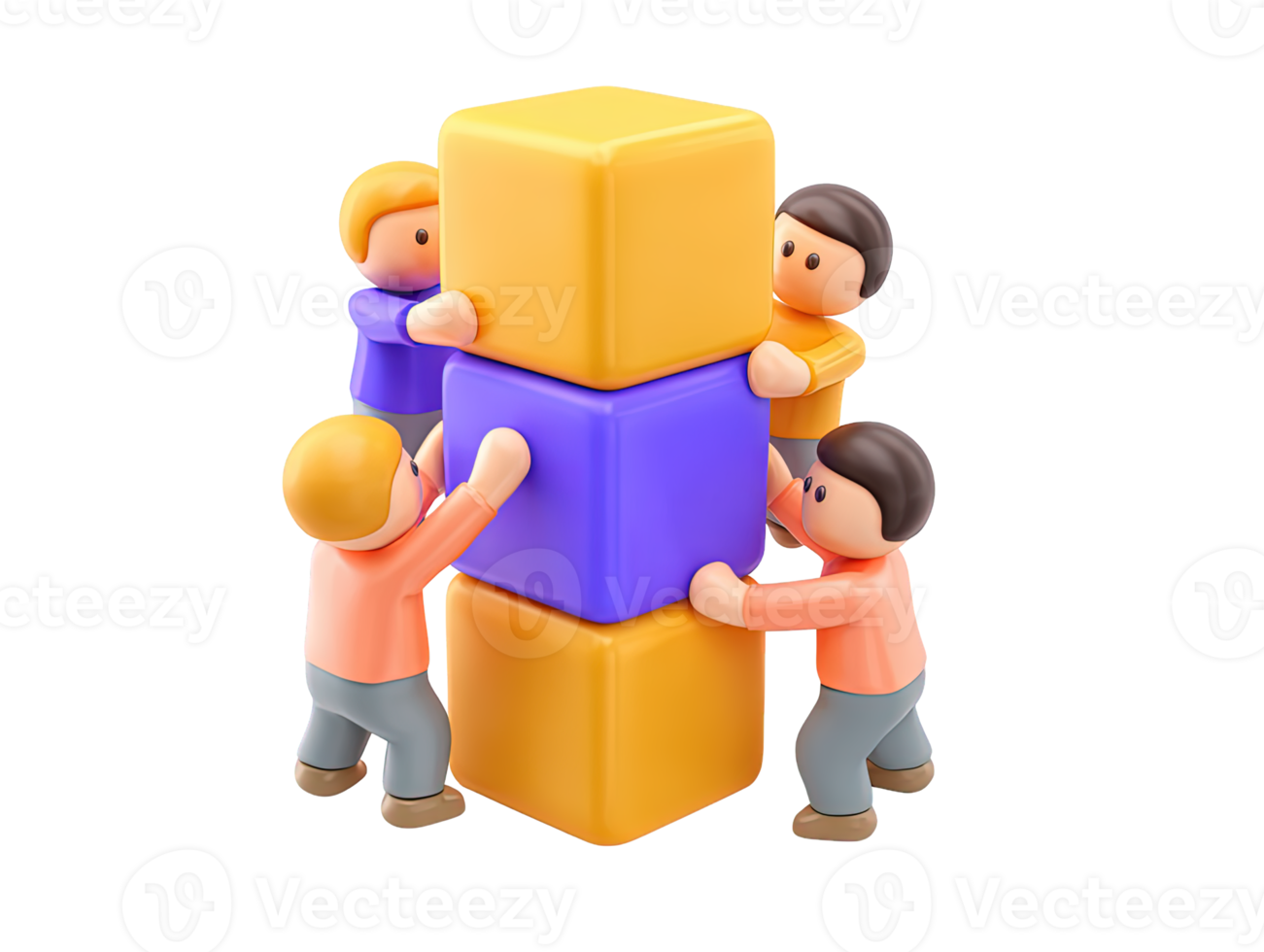 3D diverse group constructs with colorful blocks for collaboration teamwork creating solutions development building strong foundations A playful graphic for unity png