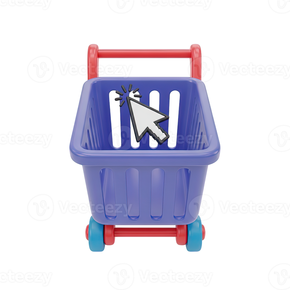 3d prestados icono de un azul compras carro con un cursor dentro representando en línea compras comercio electrónico articulo selección o agregando a carro proceso png