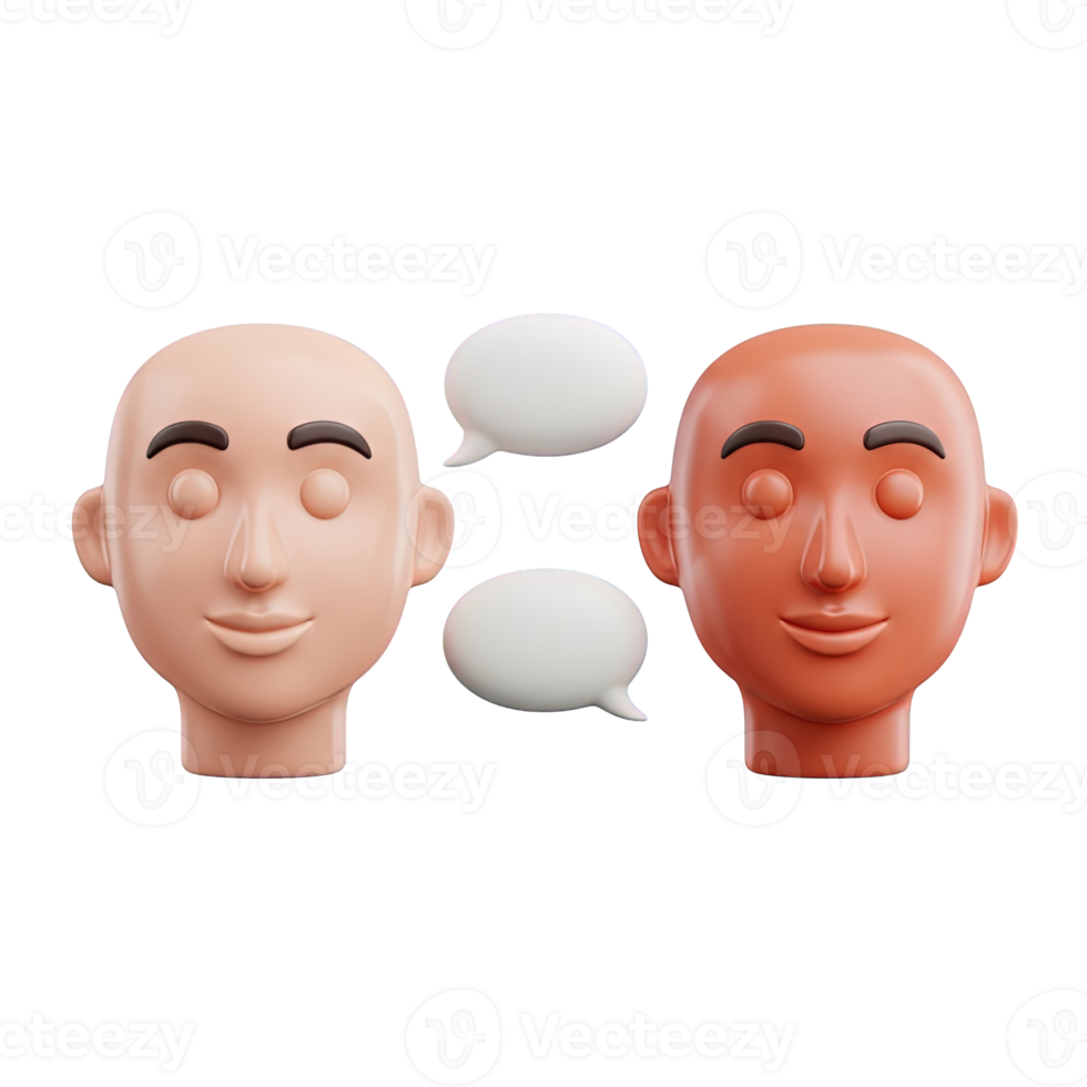 3D rendered icon of two human heads with empty speech bubbles representing a conversation dialogue discussion or interpersonal communication design png