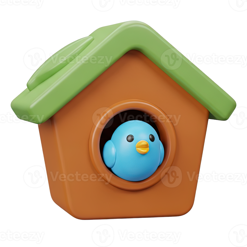 3D rendered icon of a charming birdhouse with a cute blue bird inside symbolizing home nature wildlife or a welcoming environment for all creatures png