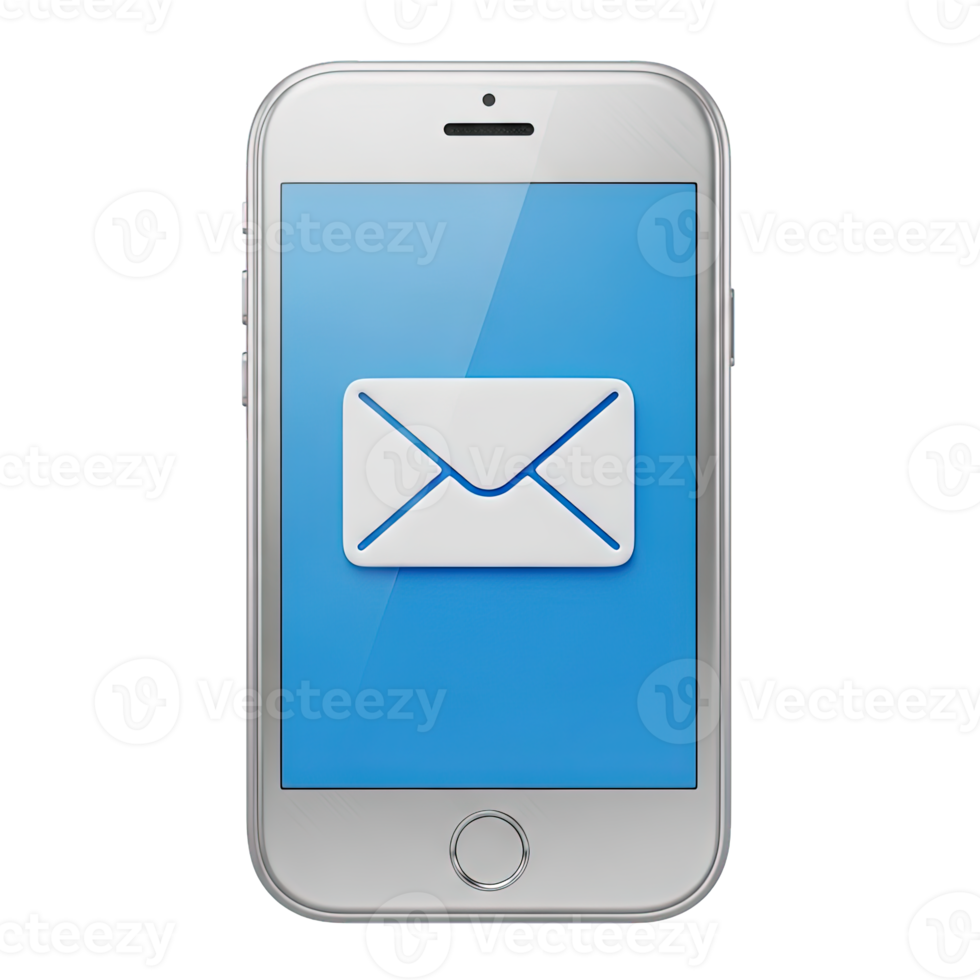 3D rendered icon of a smartphone displaying an envelope symbol representing mobile email messaging communication or digital correspondence apps png