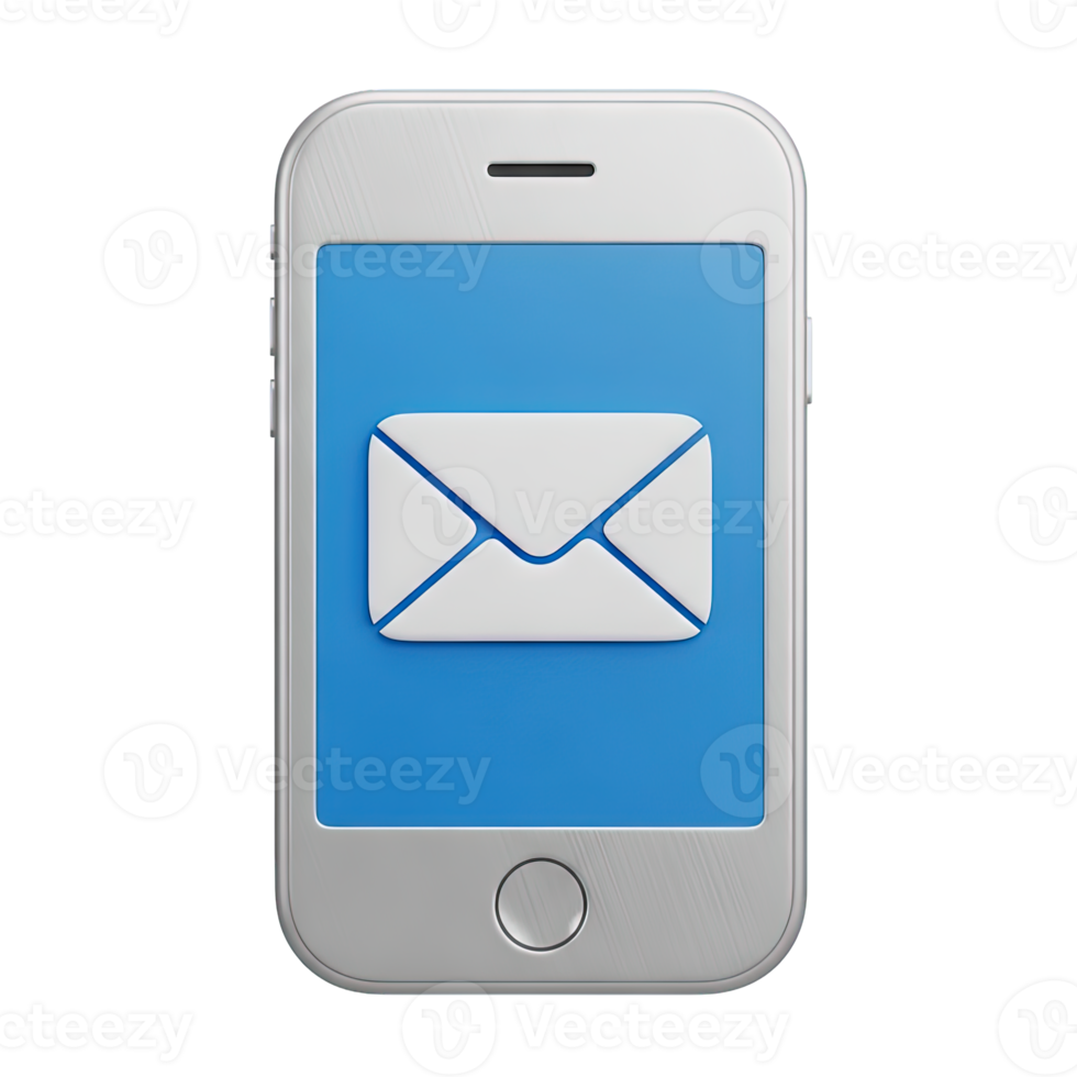 3D rendered icon of a mobile phone screen with an envelope symbol for digital mail electronic messaging or mobile communication applications today png