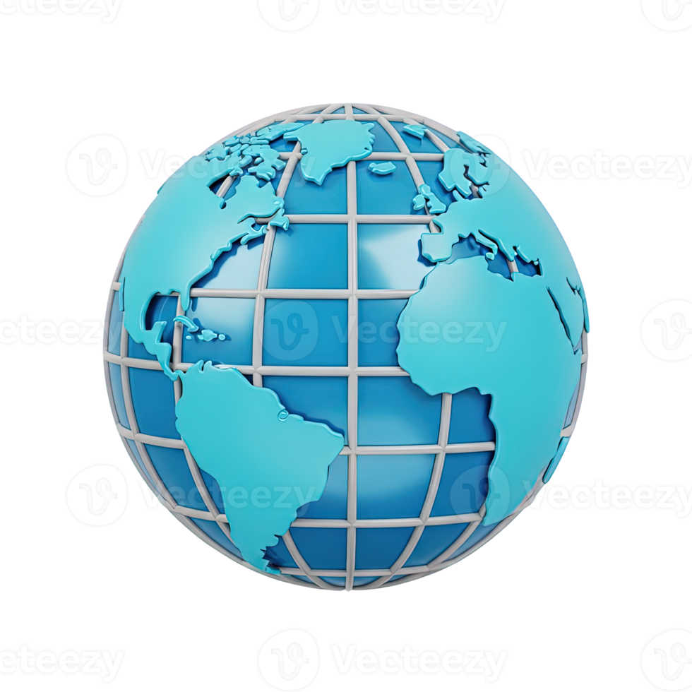 3D rendered icon of a gridded globe representing global networks international connections or worldwide communication systems and geography data png