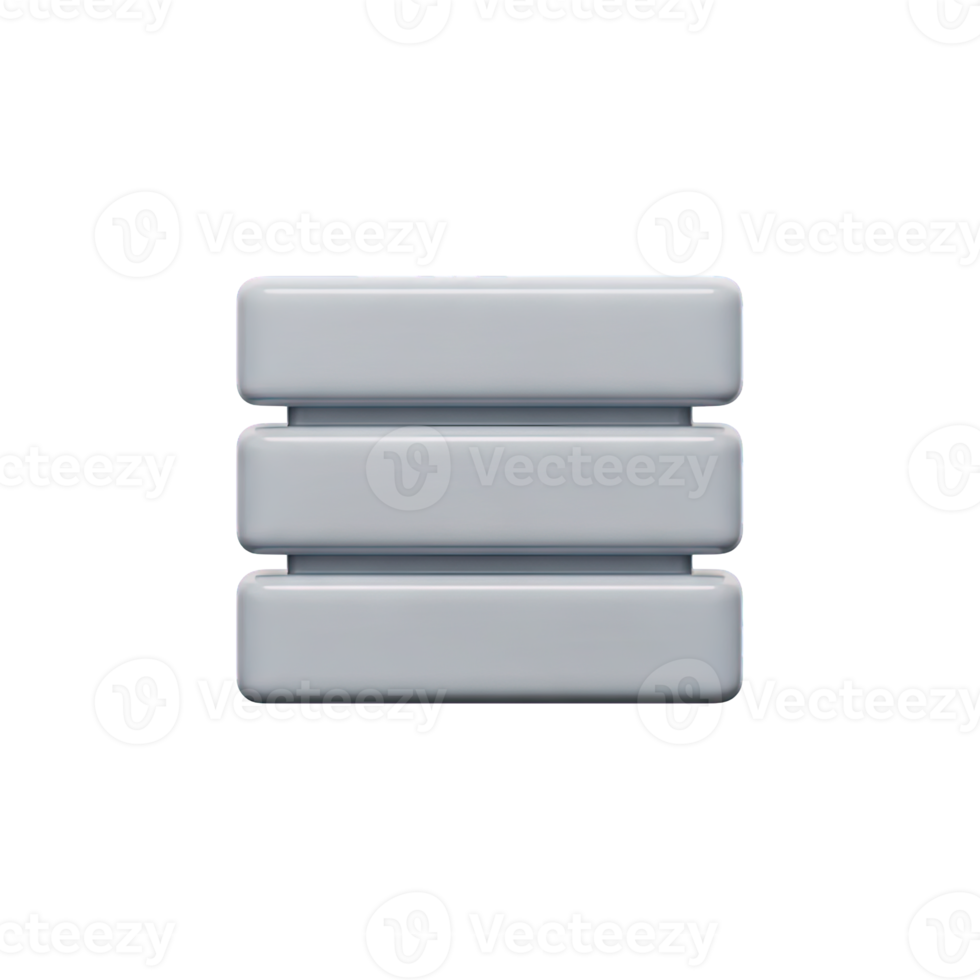 Hamburger menu 3D icon with three grey bars for navigation and UI options. Isolated render for website design, mobile apps, software UIs. Minimalist graphic for accessing menus. png