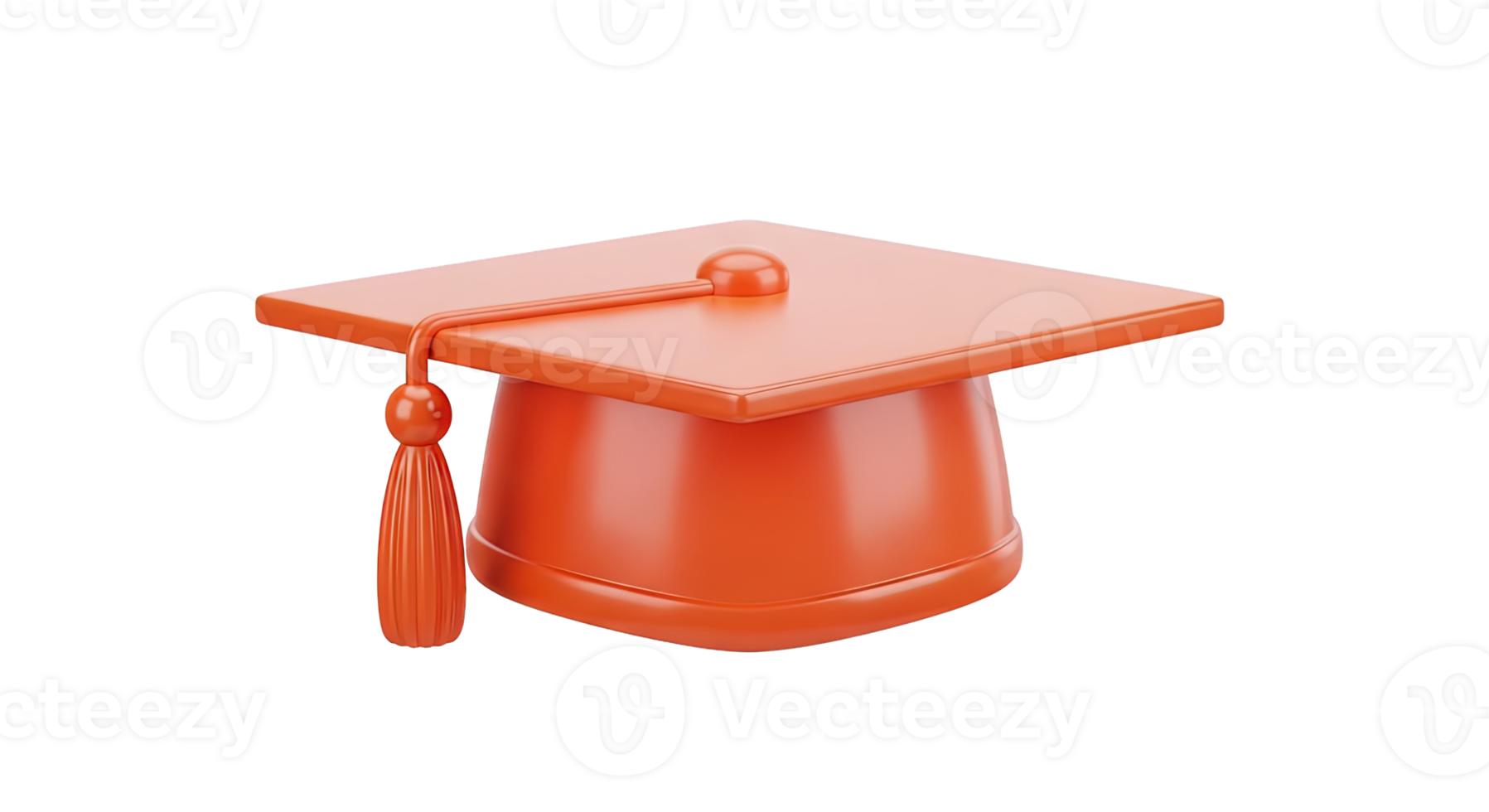 Orange graduation cap 3D icon for educational success and academic milestones. Isolated render for school branding, online courses, alumni visuals. Bright achievement graphic. png
