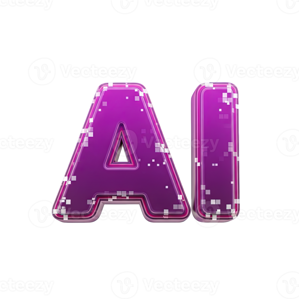 AI text 3D icon with circuit texture for artificial intelligence and machine learning. Isolated render for tech articles, futuristic concepts, data science. Modern computing visual. png