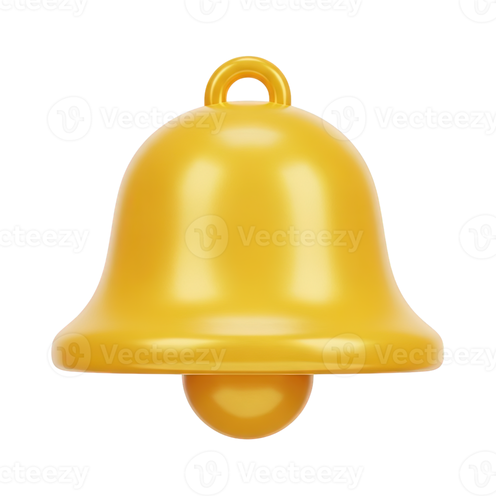 Yellow bell 3D icon for notifications, alerts, and reminders. Isolated render for app UIs, messaging systems, alarm features. Classic graphic for web and mobile app interfaces. png