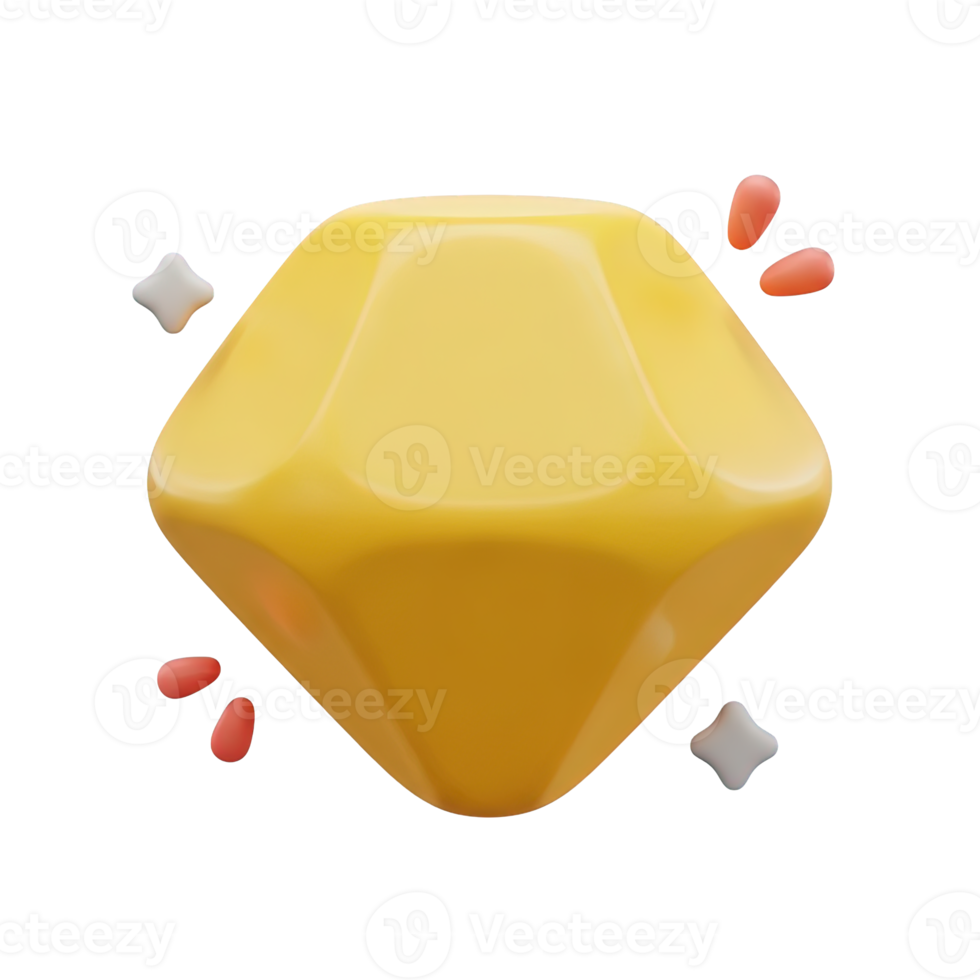 Yellow gem 3D icon representing value, wealth, and luxury. Isolated render for game assets, premium features, or financial app visuals. Brilliant graphic for digital design. png